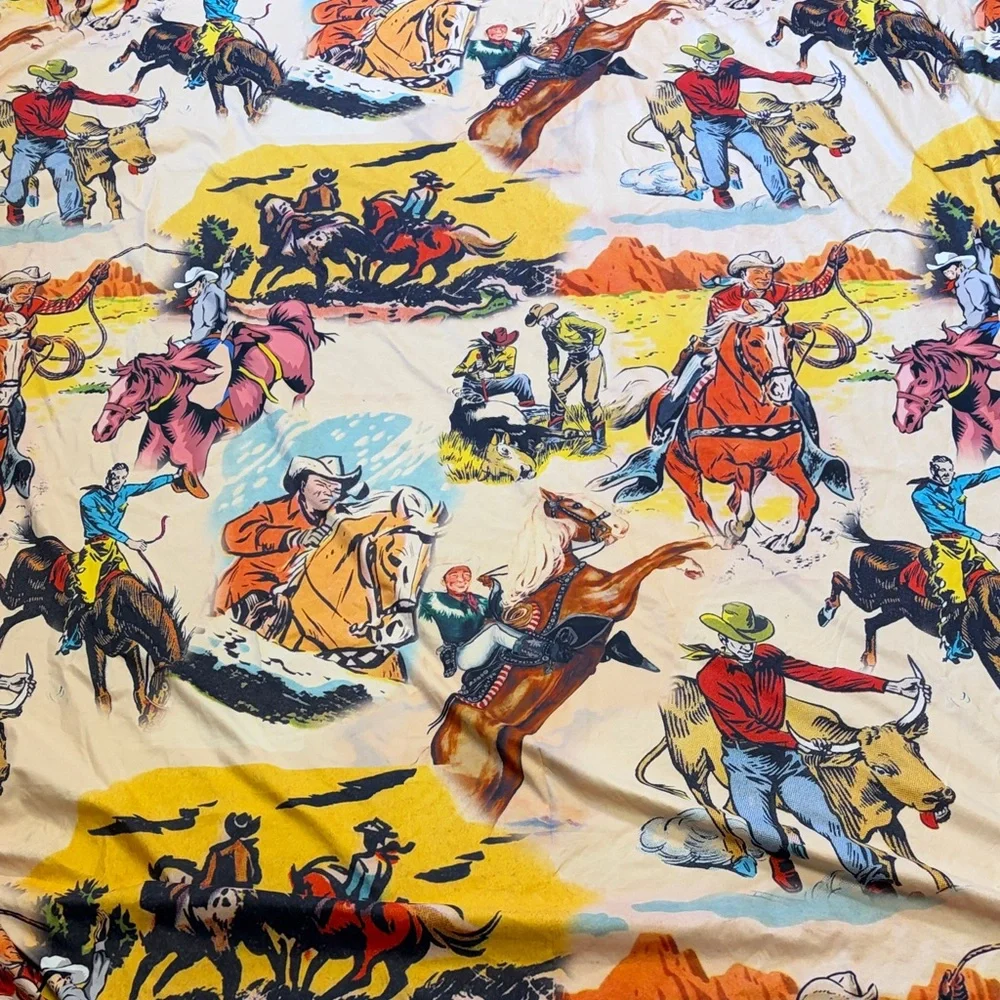 Vintage Western Cowboy Print Fabric